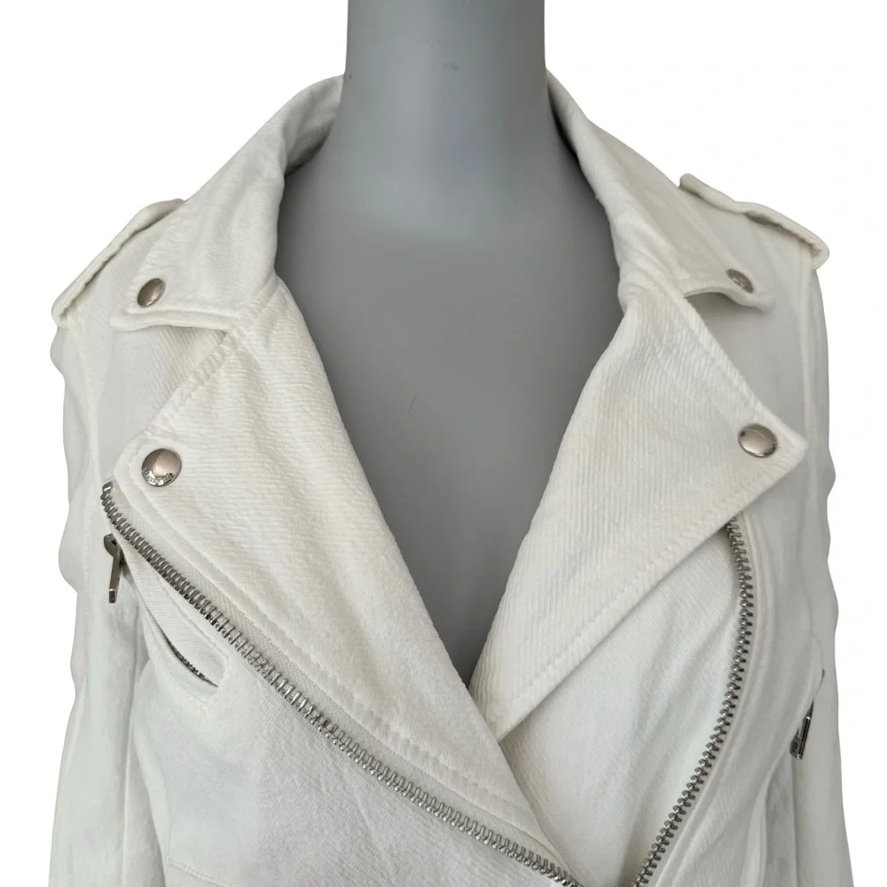 BLANKNYC Cropped Moto Bomber Jacket 100% Cotton “So Icy” White Style 68KG5172NOK - Picture 6 of 15